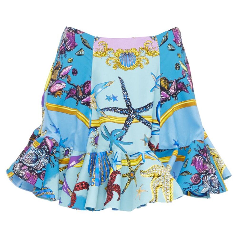 Versace blue starfish flounce flutter skirt